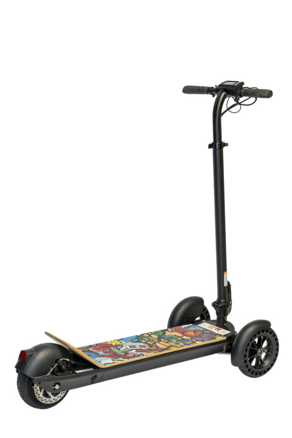 Powerful e-scooter parked in an urban setting, ready for a thrilling ride.