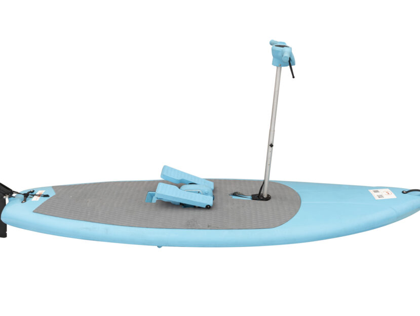 Paddle biking enthusiasts experiencing the thrill of a unique water and cycling adventure